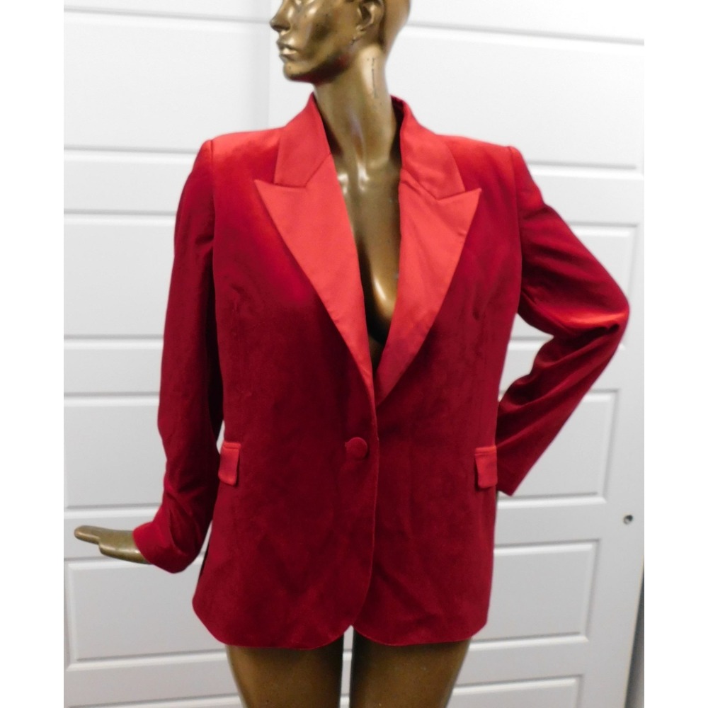 Nadine Merabi Beatrice Red Velvet Blazer Satin Christmas XXL $455rt